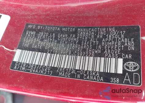 2018 Toyota Corolla Se z USA, uszkodzony, nr VIN 2T1BURHE8JC987276